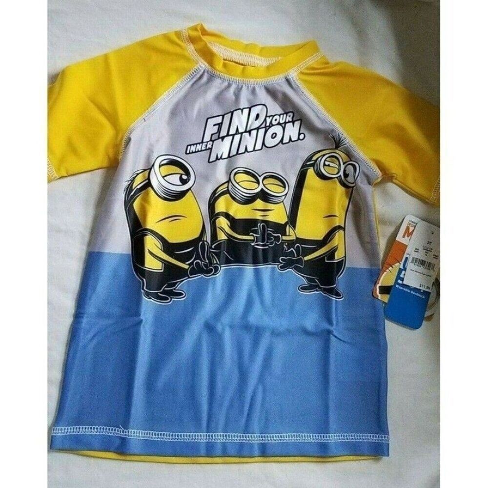 229 2T Boys Toddler Swim T-Shirt Tee Despicable Me Minions Wearable Sunblock
